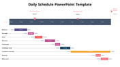 Daily schedule with a timeline bar at the top and multiple color-coded blocks aligned horizontally below.