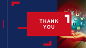 Thank you message in red box on a dark blue background with digital network icons on the right.