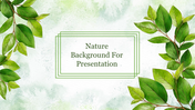 Elegant nature background slide with a leafy border and soft green tones, featuring the title text area.