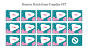 Memory match game slide featuring 14 teal and pink cards  arranged in a grid ready for an engaging  game session.