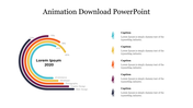 Colorful chart displaying the percentage of animation downloads by five categories for 2020 with captions.