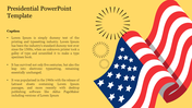 Slide showing a waving American flag on the right with black sunburst icons and text on a yellow background.