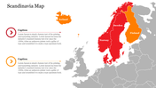 Map of Scandinavia slide highlighting countries like Norway, Sweden, Finland, and Iceland in different colors with captions.