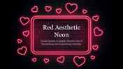 Red neon hearts floating around a glowing rectangular frame on a dark brick background, with placeholder text inside.