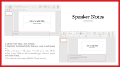 Instructional slide on adding speaker notes in PowerPoint, with annotated screenshots highlighting the notes pane.