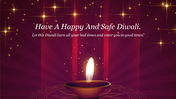 Festive Diwali graphic with a diya lamp and a warm message on a starry background.