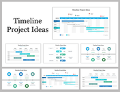 Collection of slide featuring different chart and graph styles in shades of blue and green.