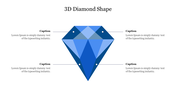 3D blue diamond-shaped graphic in the middle of a slide, accompanied by caption placeholders at all sides.