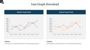 Two line graphs comparing data trends with different colors, featuring seven data points on each chart.