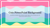 Cute background slide with flowing pastel waves in pink, blue, green, and yellow bordered by a white frame with text area.