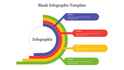 Blank infographic slide featuring rainbow-colored segments each connected to a caption area and a title text at top.