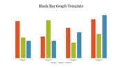 Blank bar chart template featuring three series of data across four categories, with orange, green, and blue bars.