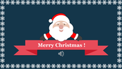 A cheerful christmas song slide with an illustration of Santa Claus peeking over a red banner surrounded by a border.