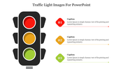 Traffic light illustration slide with red, yellow, and green signals, accompanied by numbered captions on the right.