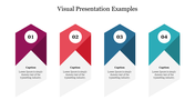 Visual presentation examples slide showcasing four colorful numbered banners with placeholder text for captions.