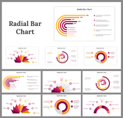 Radial bar chart template set with circular data visuals, each showcasing percentages and data categories.