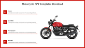 Slide with a red motorcycle and four numbered sections for text, listing different types of motorcycles.