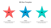 Three colorful 3D stars in red, blue, and teal, numbered 01 to 03, each with captions below.