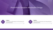 Purple themed slide with two diamond shaped icons and captions, set against an abstract background with curved lines.