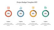 Colorful circular progress chart template illustrating project budget across four categories with captions and icons.