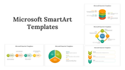 Collection of Microsoft SmartArt templates including colorful stacked diagrams with numbers and icons with text area.