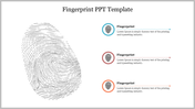 Black fingerprint illustration with three vertically aligned icons in teal, red, and orange representing different topics.