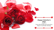 Valentine's Day Google slide card design with red roses and a love quote on a white background.