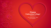 Happy Valentine's Day PowerPoint template with heart shapes and romantic quotes.