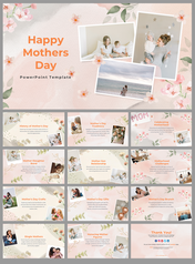 Soft pink floral themed slides with images of mothers and children, celebrating traditions and motherhood.