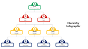 Infographic  flowchart displaying corporate hierarchy from CEO to team leaders with color-coded roles.