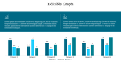 Bar graph with six categories and three data series, featuring two informational sections at the top with placeholder text.