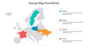 Europe map showing Sweden, Poland, Ukraine, and France in distinct colors, with placeholder text areas on the right.