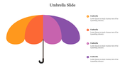 Four panel umbrella graphic with orange, red, pink, and purple sections, and corresponding text in bullet points.