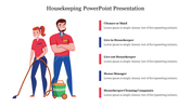 Housekeeping slide featuring characters in uniform with descriptions of various roles with placeholder text.