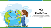 A slide showing a girl hugging the Earth, with a message about the significance of the day.