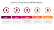 Five circles with kidney icons arranged horizontally in a pink to orange gradient bar, depicting stages 1 to 5.