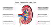 Anatomical kidney image centered with six surrounding placeholders explaining kidney functions in a clear, detailed layout.