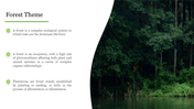 Slide with a dense green forest image, and text in bullet points on a white backdrop.