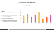 A slide displaying a sample bar chart with monthly data from may to december, featuring colorful bars and descriptive text.