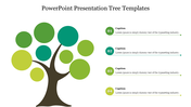 A vibrant tree diagram slide illustrating four key points with captions and connecting lines.