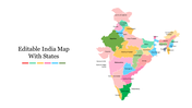 A map of India with all its states in different pastel shades for easy differentiation with title text area to the left.