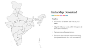 Slide featuring an outline map of India with text area on a white background.