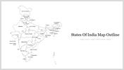 Outline map of India showing all states and union territories with labels and a title text to the right on white background.