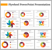 A pack of preview flywheel slides featuring various circular and segmented diagrams in different colors with placeholders.