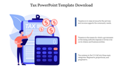 Illustration of a person reviewing tax calculations with a colorful clipboard and calculator with text descriptions.