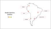 Outline map of south america highlighting major cities including bogota, lima, brasilia, buenos aires, and santiago.