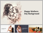 Slide deck featuring a sketch and photos of a mother and child with various backgrounds of starry and field of flowers.