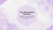 Slide design with a pastel watercolor-like purple background and placeholder text for a presentation title in the center.