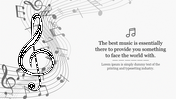 White background with gray swirls, featuring a large black treble clef and musical notes.