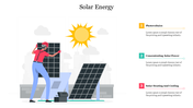 Illustration of a worker installing solar panels with a sun icon above, alongside three numbered placeholders on the right.